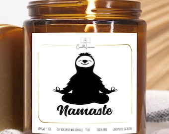 Cute Sloth Candle Gift for Sloth Lover birthday candle gift for yoga teacher namaste gift candle for yoga instructor gift candle for her