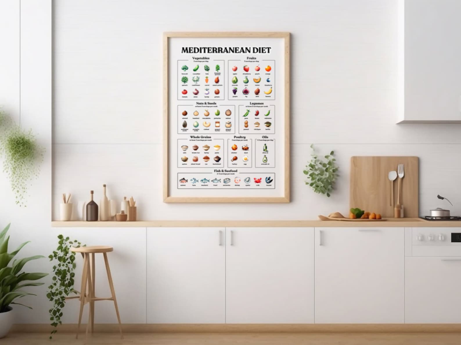 Printable Mediterranean Diet Food Poster (ink Brushed Version) - Colorful Nutrition Guide for ...