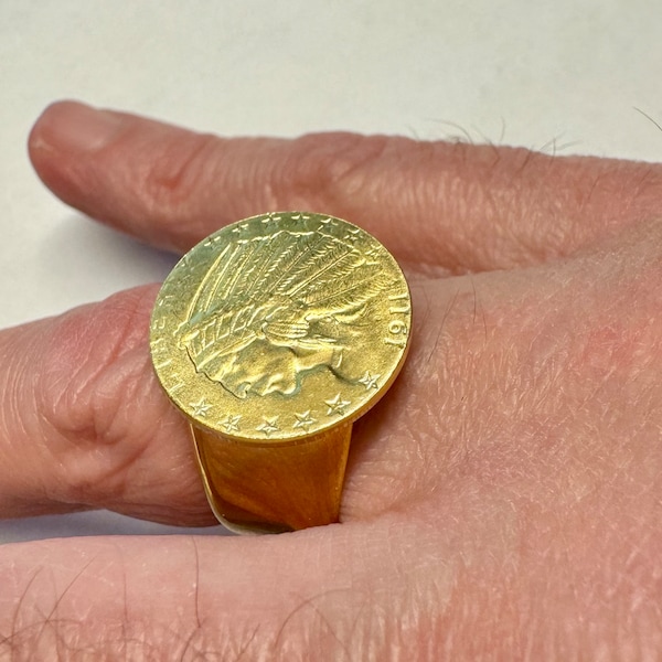 1911 Indian Head Gold Half Eagle Replica Coin Mens Ring Size 9, 11 or 12. Really Beautiful!
