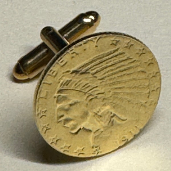 1911 Indian Head Gold Half Eagle Replica Coin Cuff Links With A Nice Metal Storage Case