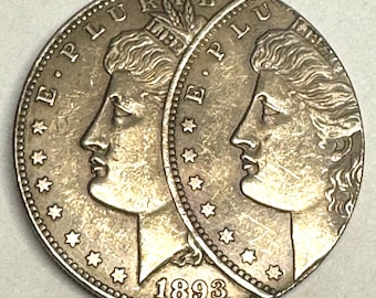 1893 Morgan Dollar Double Strike Error Replica Coin. See Item Details Below.