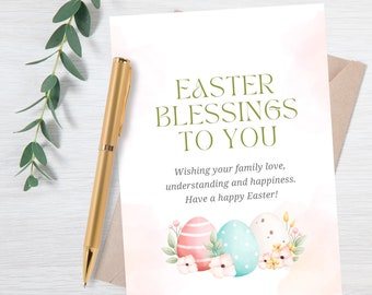 Happy Easter Card familie Digitale kaart INSTANT DOWNLOAD Paaszondag eieren