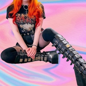 Gothic Metal Platform Boots: Women's Punk Cosplay Wedges with High Heels and Knee-High Street Style – Featuring Punk Belt Buckle Element