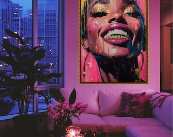 Black Girl Art, Woman Portrait, Afro Girl Poster, Female Wall Art, Boho Art, Feminine Wall art, House Decor, House Decor, Instant Download