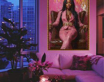 Black Girl Art, Woman Portrait, Afro Girl Poster, Female Wall Art, Boho Art, Feminine Wall art, House Decor, House Decor, Instant Download