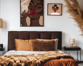 Black Girl Art, Woman Portrait, Afro Girl Poster, Female Wall Art, Boho Art, Feminine Wall art, House Decor, House Decor, Instant Download