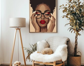 Black Girl Art, Woman Portrait, Afro Girl Poster, Female Wall Art, Boho Art, Feminine Wall art, House Decor, House Decor, Instant Download