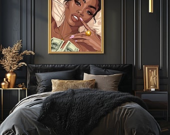 Black Girl Art, Woman Portrait, Afro Girl Poster, Female Wall Art, Boho Art, Feminine Wall art, House Decor, House Decor, Instant Download