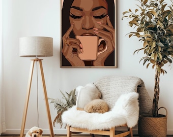 Black Girl Art, Woman Portrait, Afro Girl Poster, Female Wall Art, Boho Art, Feminine Wall art, House Decor, House Decor, Instant Download