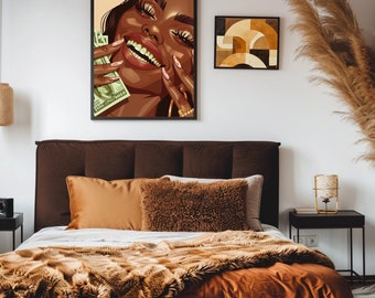Black Girl Art, Woman Portrait, Afro Girl Poster, Female Wall Art, Boho Art, Feminine Wall art, House Decor, House Decor, Instant Download