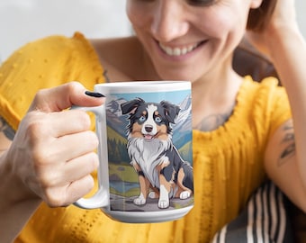 Ceramic Mug, coffee mug, pet coffee mug, australian shepherd gift, coffee mug gift, dog mom, dog dad, ceramic coffee mug, dog coffee mug