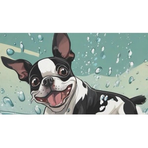 Beach Towel, Black and White Boston Terrier Dog Luxury Premium Towel, Soft Towel, Boston Terrier Lover Gift, Cartoon Towel