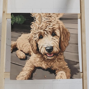 Goldendoodle Cartoon Hand Towel - Kitchen Towel, Rescue Dog Gift, Home Decor, Dog Lover Gift, Pet Owner Present