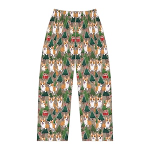 Corgi Christmas Women&#39;s Pajama Pants, Dog Lover Gift Idea, Holiday Sleepwear, Festive Lounge Bottoms, Cartoon Pajamas
