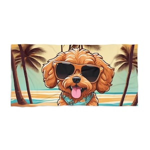 Cavapoo Dog Beach Towel, Cartoon Animal Lover Gift, Fun Pool Towel, Summer Dog Towel, Cute Pet Beach Gear