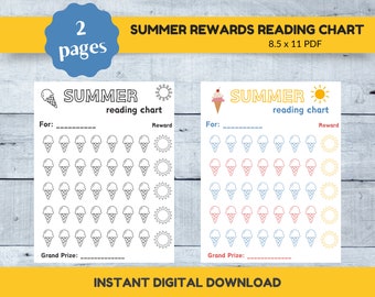 Sommer-Lesetabelle, Lesebelohnungstabelle, Buch-Tracker, Sommer-Lesung, Buchtabelle, Buchtagebuch, Lesetagebuch für Kinder, Kinder-Lese-Tracker
