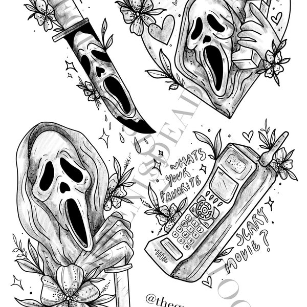 Screme Horrorfilm Klebetattoos / großes A4 Blatt / thequeenisdeadtattoos