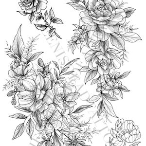 Temporary Tattoos floral tattoo flash  / large A4 sheet / floral flower themed  / thequeenisdeadtattoos