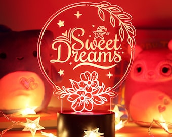 Sweet Dreams Night Light 3D Multicolored Led Lighting Cool Warming Acrylic Display Star And Flower Design Cute Lamp Sleek Engraved Plaque