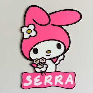 Letrero personalizado con nombre de My Melody, letrero para guardería, decoración de puerta con temática de dibujos animados, decoración de cumpleaños para habitación infantil, nombre personalizado, Hello Kitty