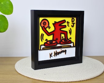 Keith Haring DJ Dog 3D Printed Art: Vintage Style Home Decor