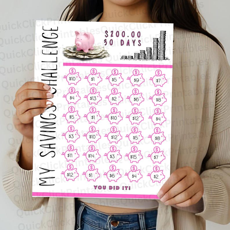 30 Day Challenge Printable, Savings Planner, Piggy Bank Tracker ...