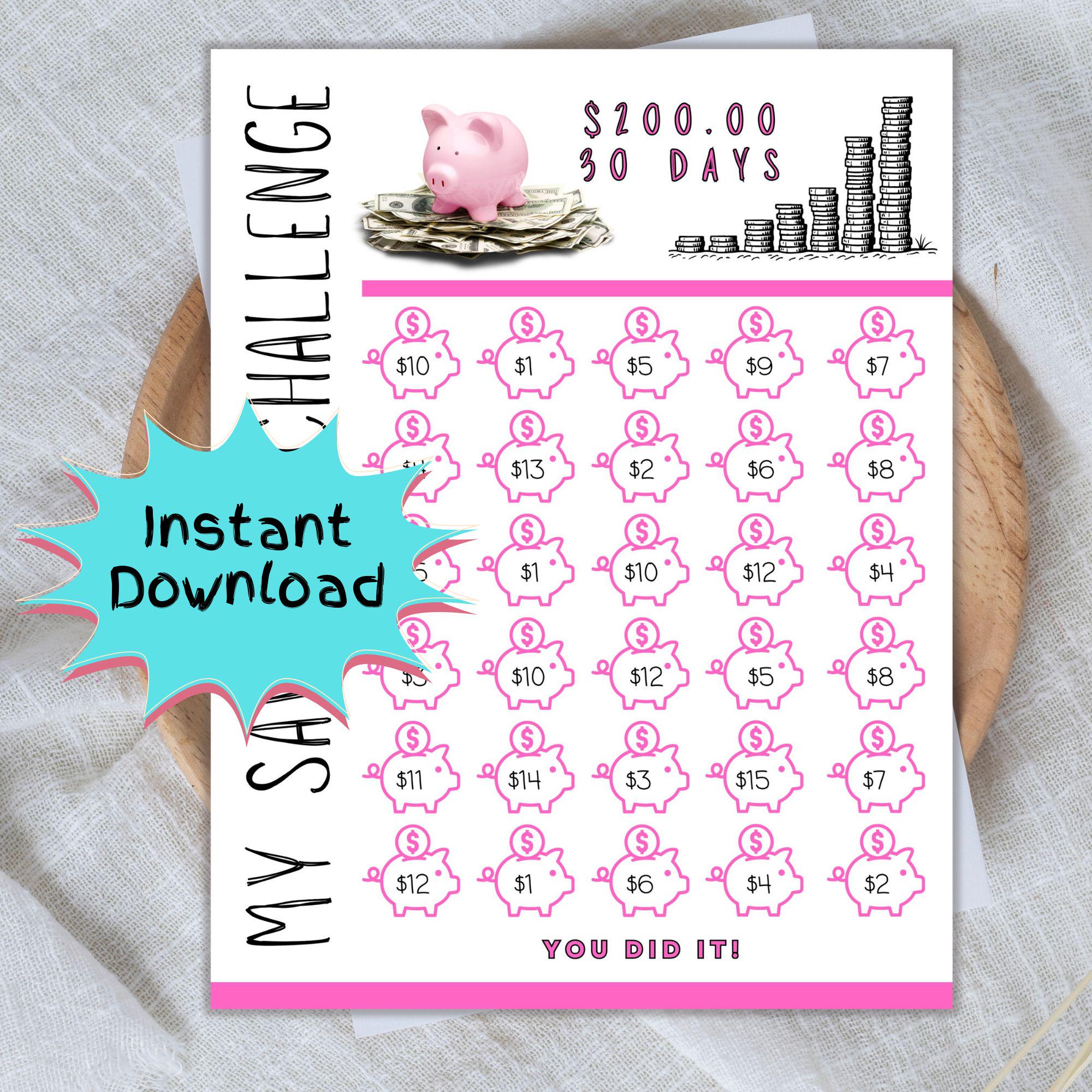 30 Day Challenge Printable, Savings Planner, Piggy Bank Tracker ...
