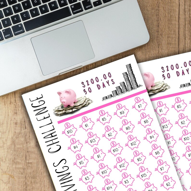 30 Day Challenge Printable, Savings Planner, Piggy Bank Tracker ...
