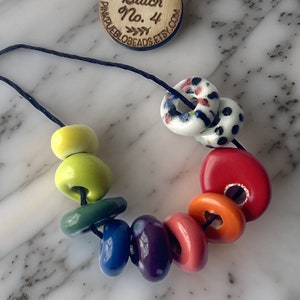 Handmade Porcelain Beads | Set of 10 | Round Rainbow Beads | One of a Kind Bright and Colorful Ceramic Beads for Jewelry Making
