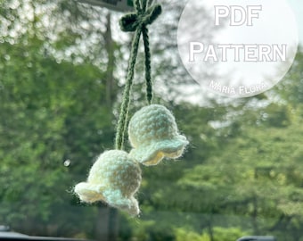 Crochet Lily of the Valley PDF PATTERN, Mirror Hanger for Car, Knit Flower Keychain, Flower Decoration Inspo, Easy Quick, Nature Cute