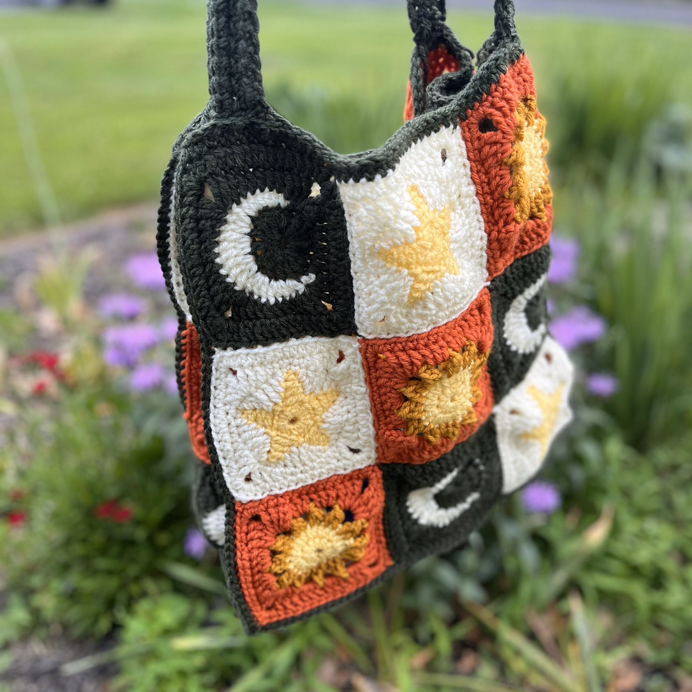 Sun Moon and Star Crochet Bag PDF PATTERN, Easy Knit Tote Bag