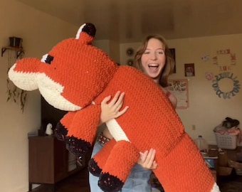 Giant Fox Crochet Plushie, Knit Stuffed Animal,  NOT an official minecraft product, NOT approved by or associated with Mojang or Microsoft