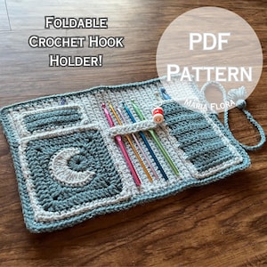 Crochet Hook Case PDF PATTERN, Knit Needle Organizer, Easy Quick Tutorial Holder, Sun and Moon, Cottagecore, Cute Aesthetic Bag, Maria Flora