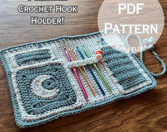 Crochet Hook Case PDF PATTERN, Knit Needle Organizer, Easy Quick Tutorial Holder, Sun and Moon, Cottagecore, Cute Aesthetic Bag, Maria Flora