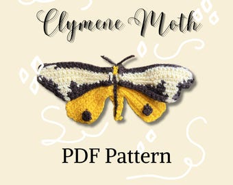 Papillon de nuit des clymènes au crochet modèle PDF, applique papillon, inspiration entomologique en tricot, téléchargement monarque, esthétique maximaliste, carré de grand-mère facile d'insectes