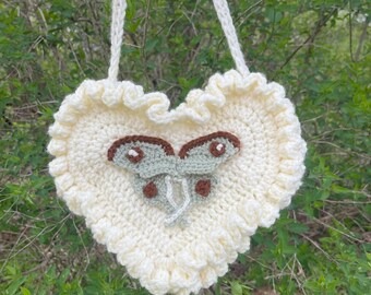 Ethereal Moth Heart Bag, Entomology Crochet, Butterfly Knit Tote, Fairycore, Lunar, Monarch, Nature, Cottage, Fairy, Aesthetic, Christmas