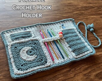 Handmade Crochet Hook Case, CUSTOM Knit Needle Organizer, Astronomy Supplies Holder, Sun and Moon, Cottagecore, Cute Aesthetic Bag,