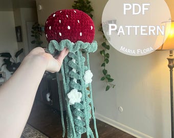 Méduse aux fraises, modèle PDF au crochet, peluche en tricot, téléchargement de gelée, adorable créature marine, fruit mignon, cadeau d'anniversaire, facile