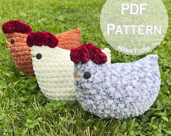 Modèle PDF de peluche poulet, peluche poulet au crochet, poulet ferme Amigurumi crocheté, patron de couture facile à coudre, crochet Maria Flora