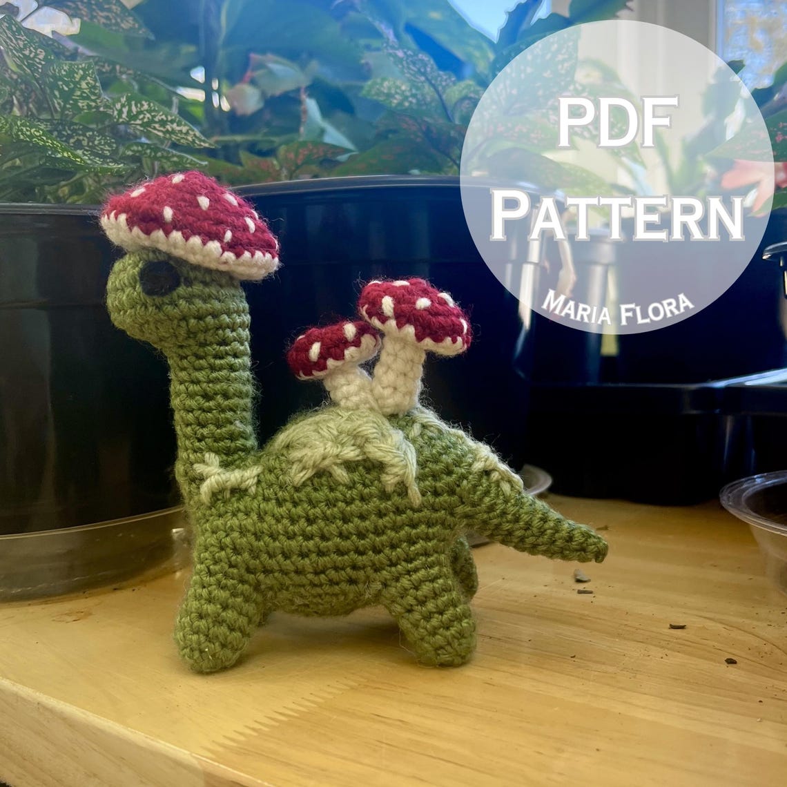 Mushroom Dinosaur PDF Pattern, Brontosaurus Crochet, Nature Dino Plush ...