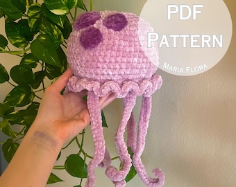 Motif PDF au crochet de méduses de dessin animé, peluche en tricot, téléchargement de gelée, adorable créature marine, joli fil inspiré, cadeau d'anniversaire, facile