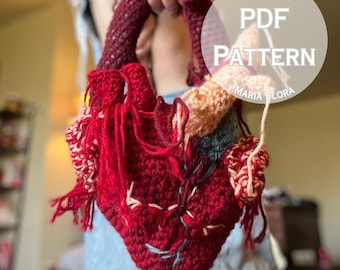 Porte-monnaie anatomique coeur saignant, MOTIF PDF au crochet, Noyau noir grunge, sac Emo, fourre-tout, Halloween, guide facile et effrayant, parties du corps, sang