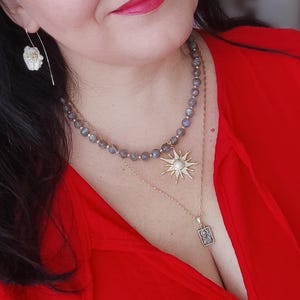 Labradorite Choker and Long Chain Sun Necklace Radiant Gemstone Duo Jewelry gift for woman
