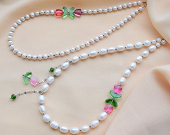 Tulip spring flowers minimalist pearl choker necklace jewelry girl and woman gift