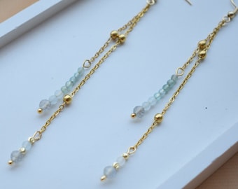 Edelsteine Tropfen Ohrringe Lange Kette Goldener Schmuck für Mädchen und Frauen Geschenk
