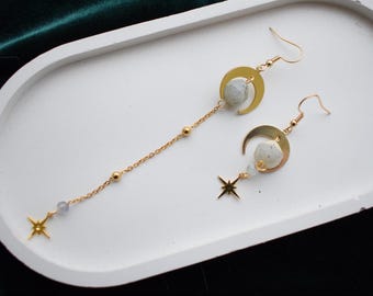 Labradorit Ohrringe Lange Mismatched Golden Moon Schmuck für Mädchen und Frauen Geschenk