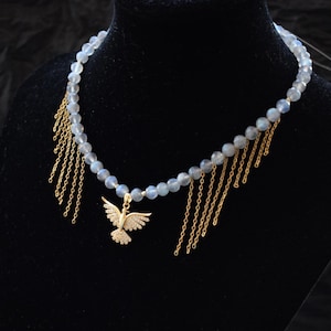 Golden Phoenix Pendant Labradorite Necklace with Fringe Chains Jewelry Gift for Girl