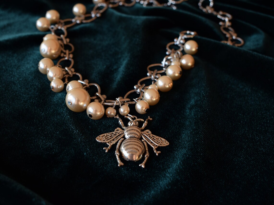 Large Chain One Shoulder Long Body Jewelry With Bug Charm and Pearls - Etsy