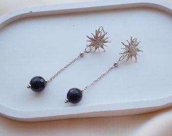 Avanturine Earrings Long Chain Silver Jewelry for Girl and Women Gift