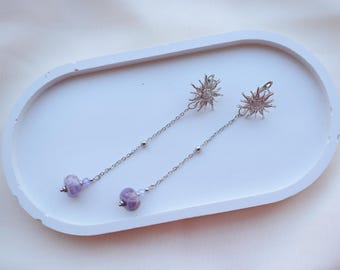 Amethyst Earrings Long Chain Silver Jewelry for Girl and Women Gift